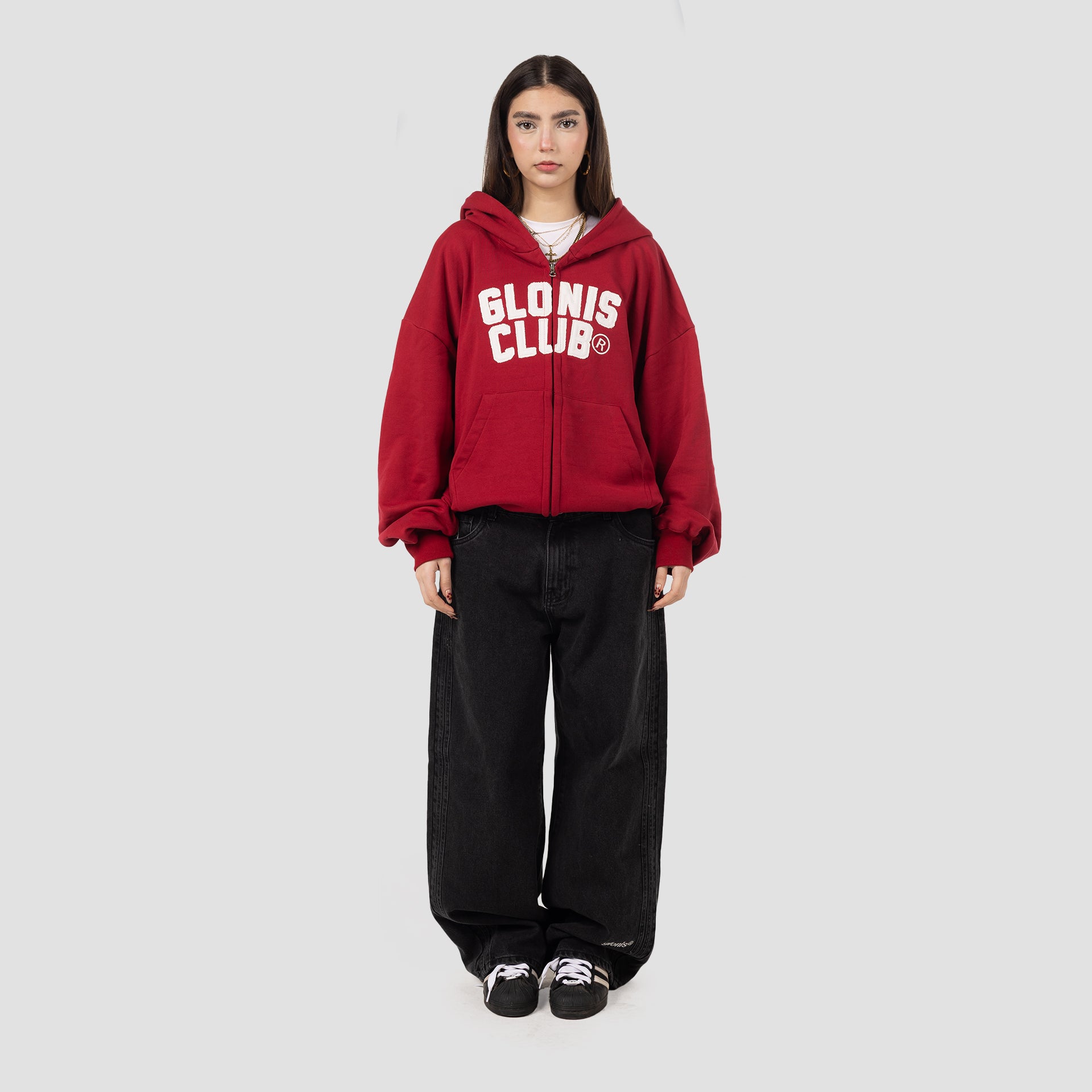GLONIS CLUB RED ZIP UP HOODIE