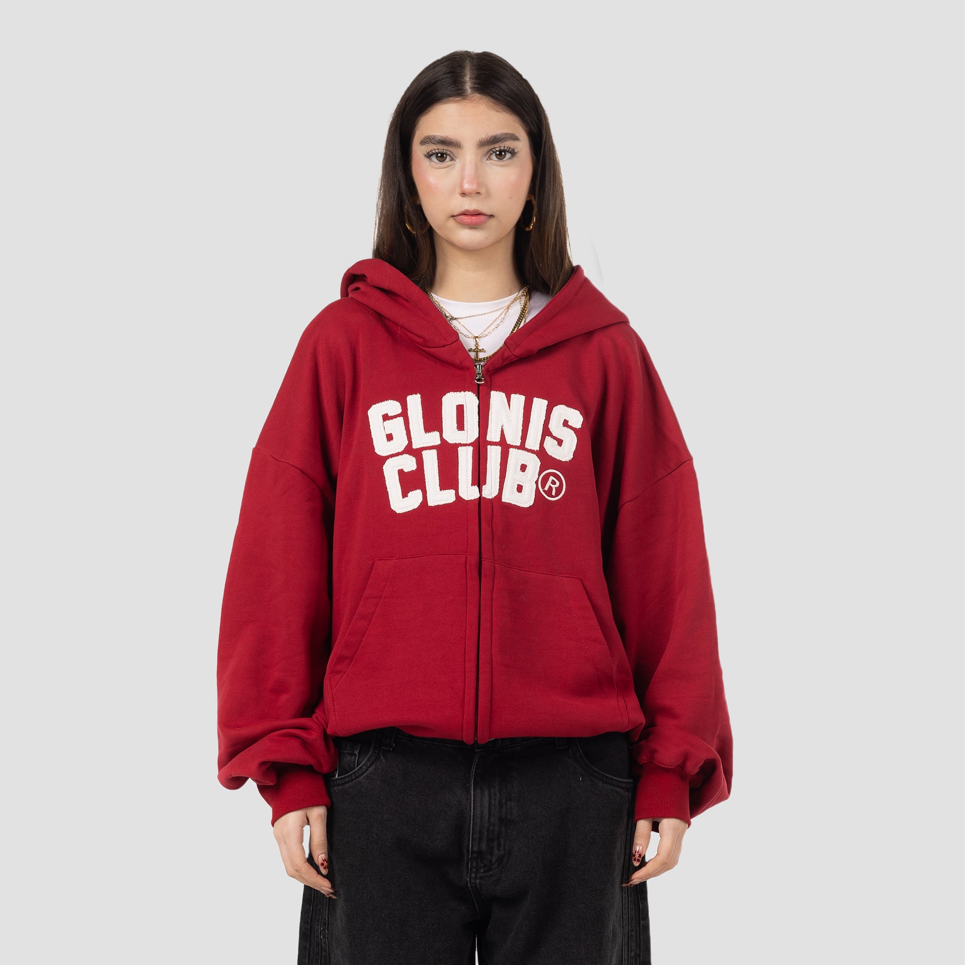 GLONIS CLUB RED ZIP UP HOODIE