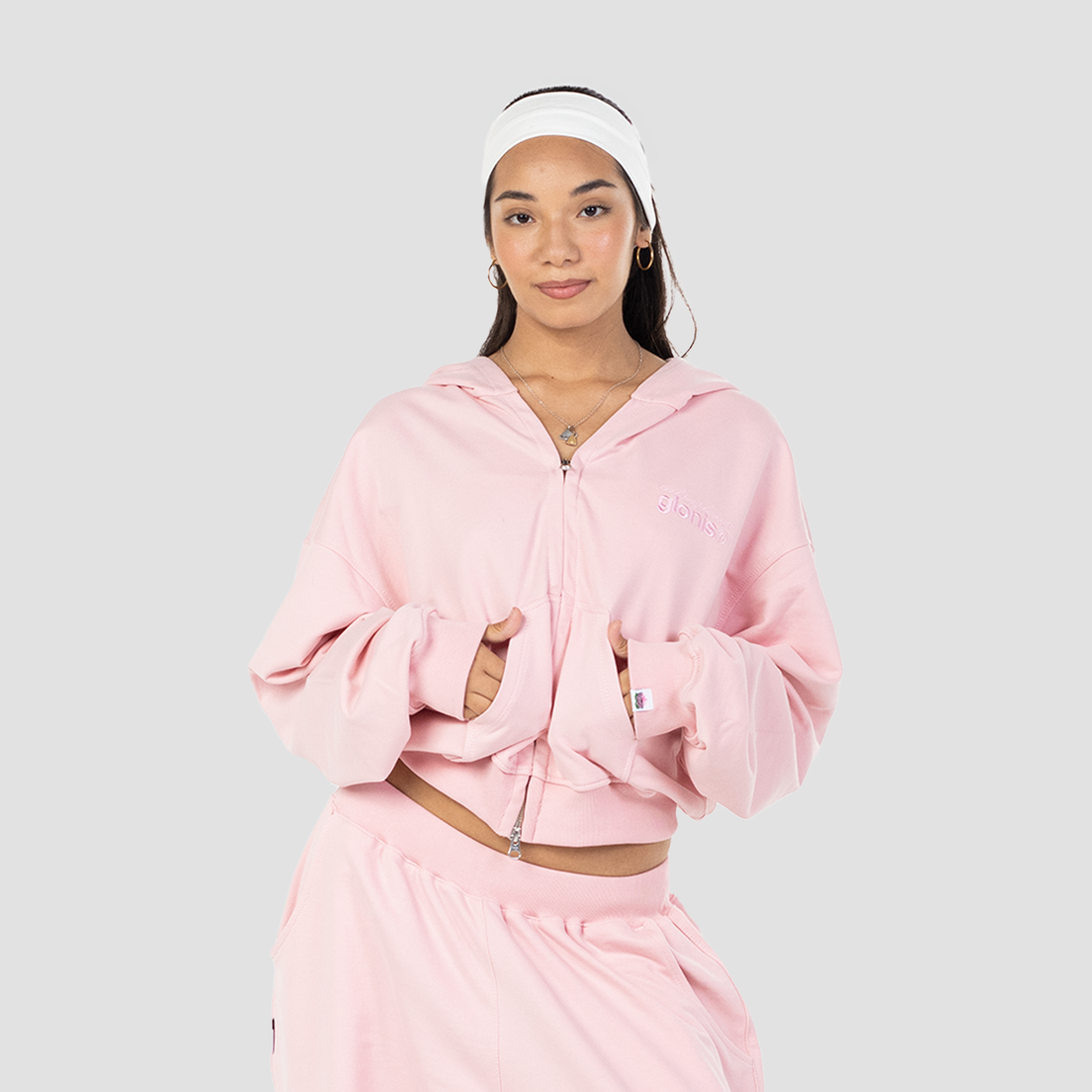PINK FLOWER ZIP UP HOODIE