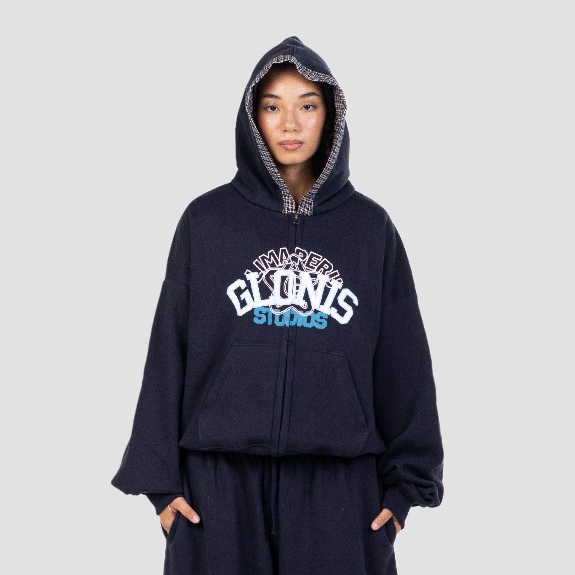 OCEAN PLAID ZIP UP HOODIE