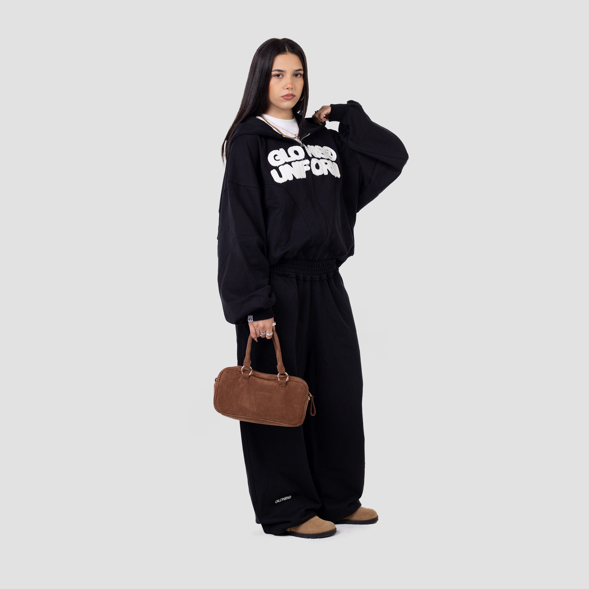 BLACK UNIFORM ZIP UP HOODIE