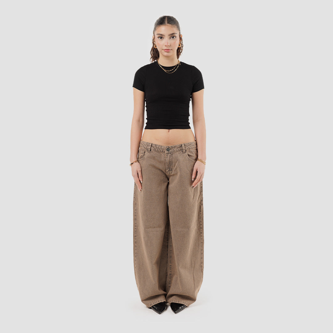 WASHED COFFEE LOW RISE PANTS