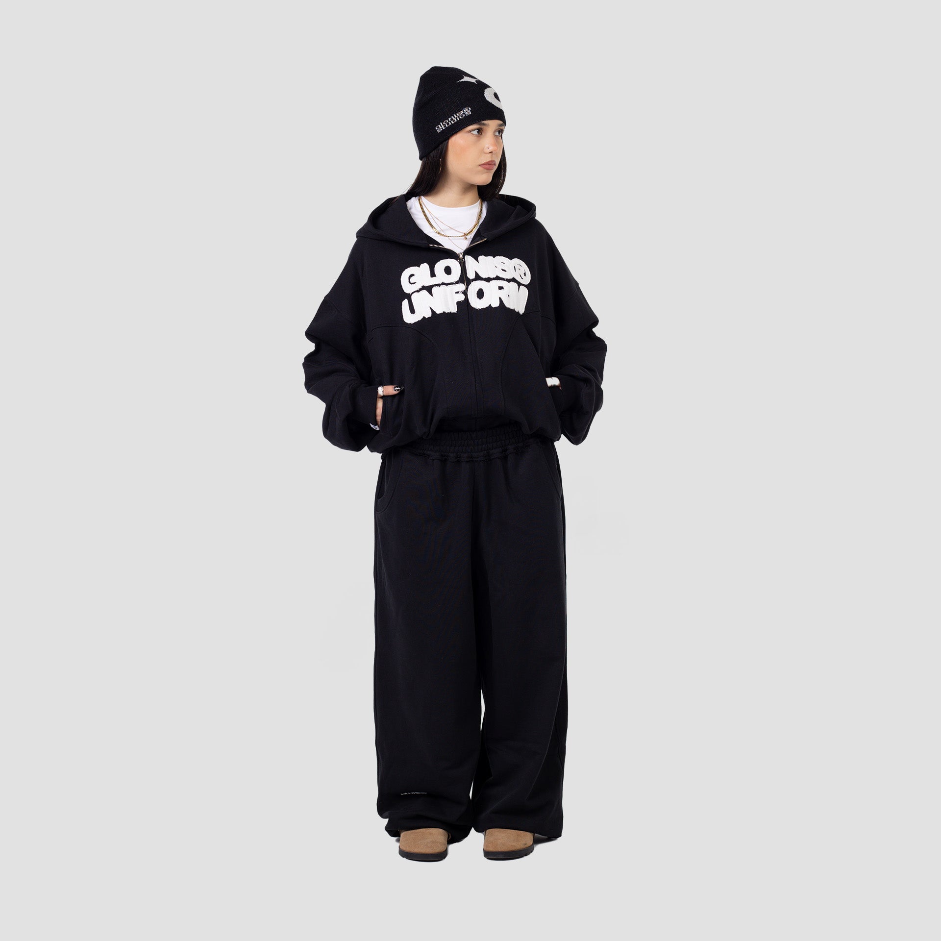 BLACK UNIFORM ZIP UP HOODIE