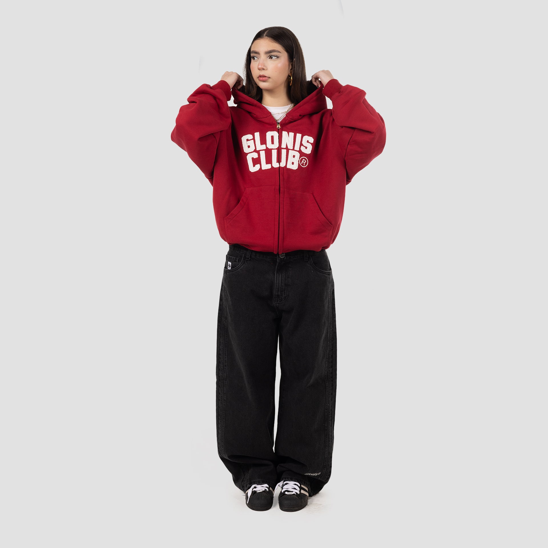 GLONIS CLUB RED ZIP UP HOODIE