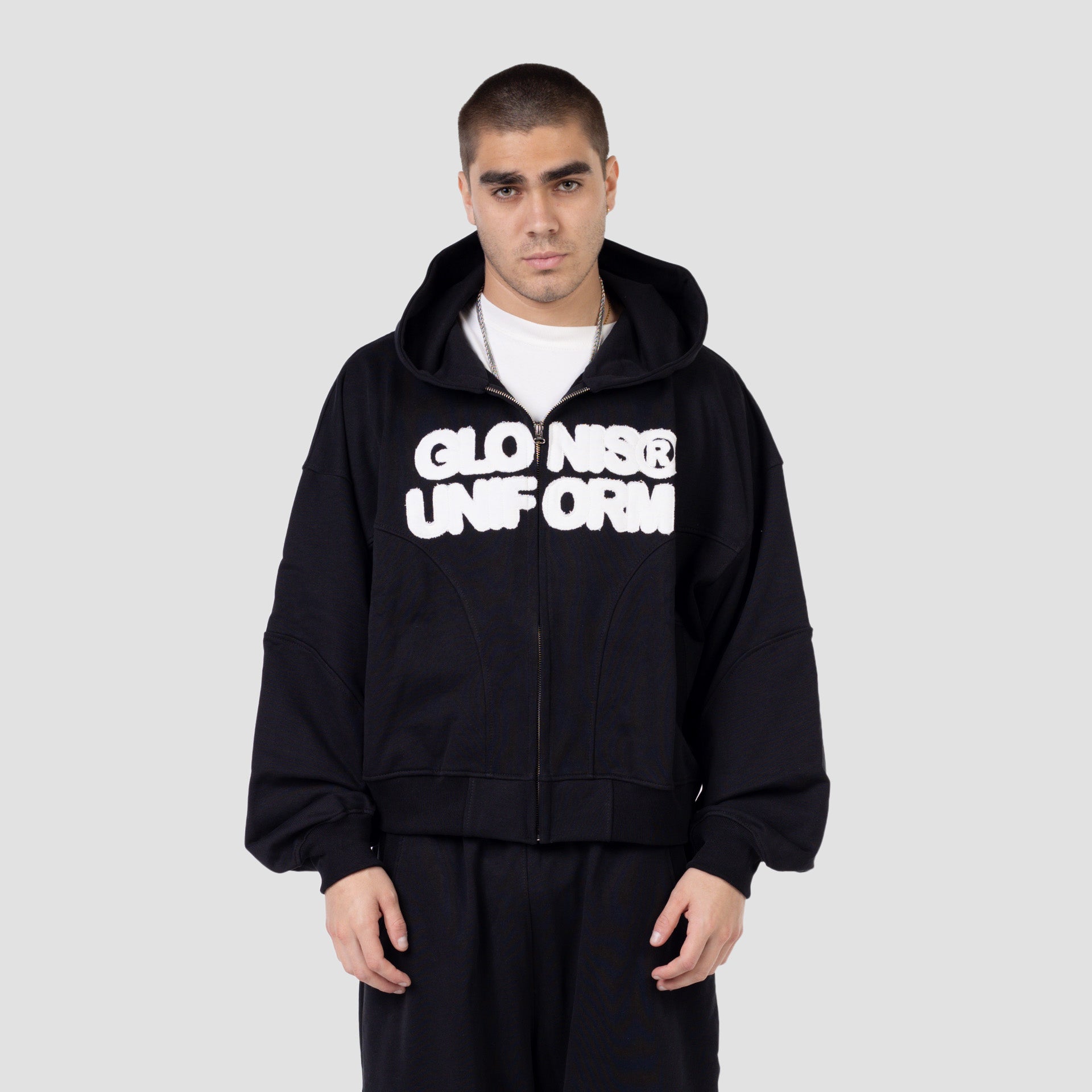 BLACK UNIFORM ZIP UP HOODIE