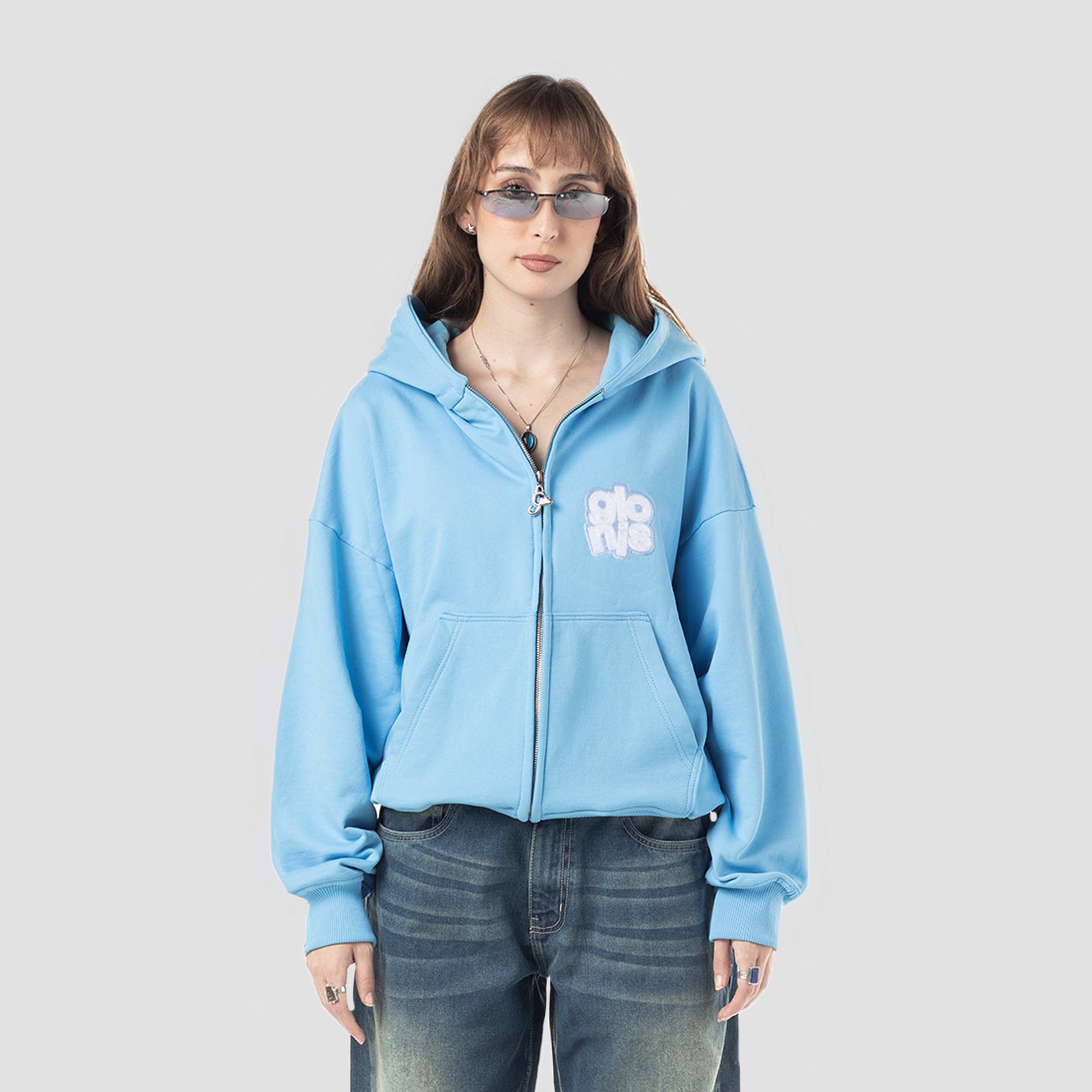ICE BLUE ZIP UP HOODIE