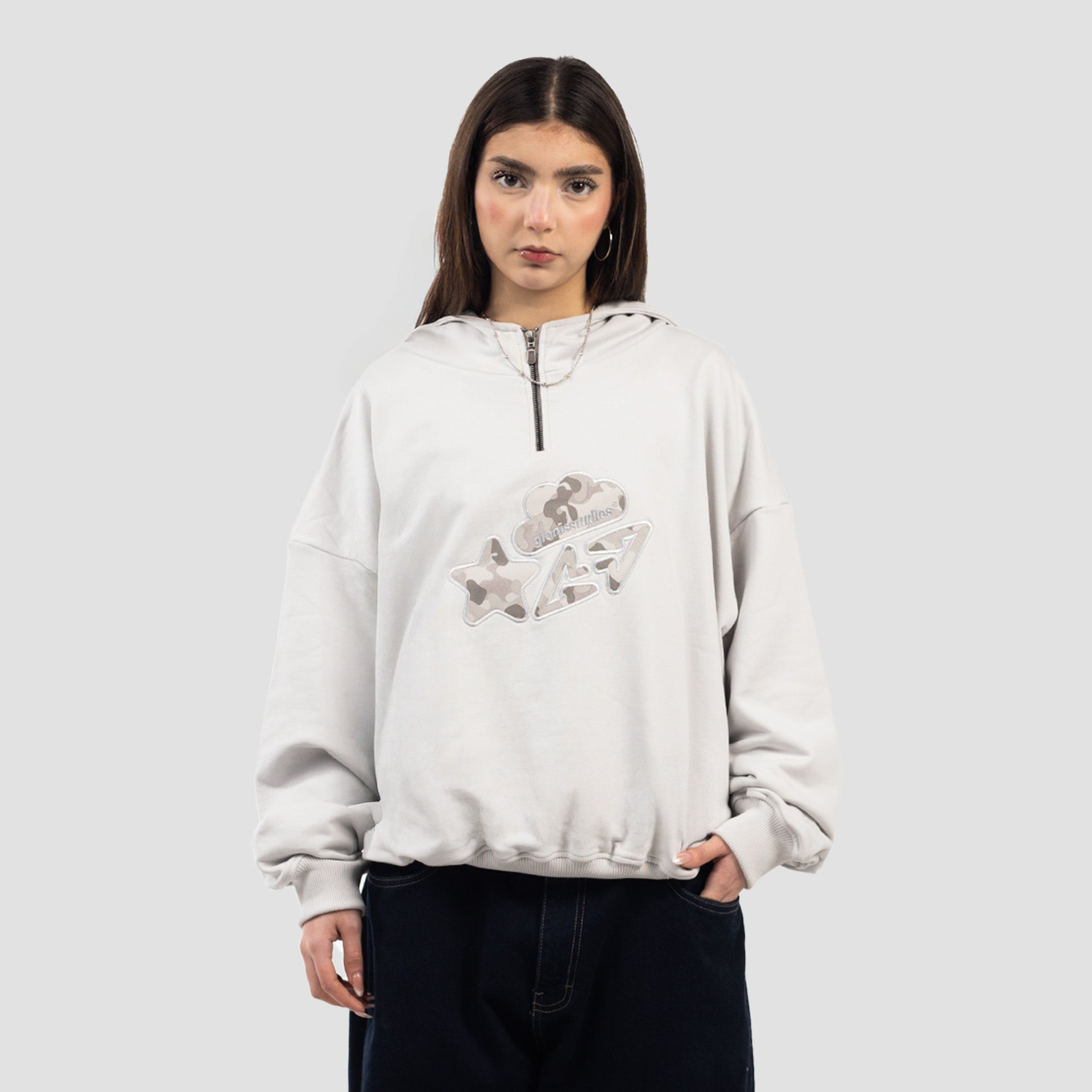 CAMO HALF ZIP UP HOODIE